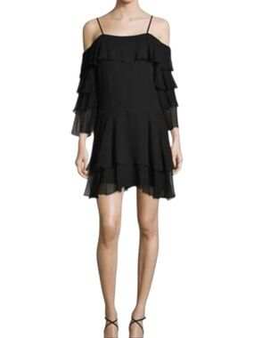 Alice + Olivia 100% Silk Tiered Ruffle Cold Shoulder Mini Dress Whimsigoth Fairy
